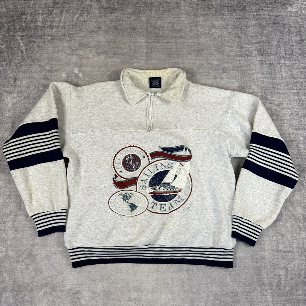 Vintage 90s Offshore Sailing Team Sweatshirt Men Small Gray Nautical Quarter Zip